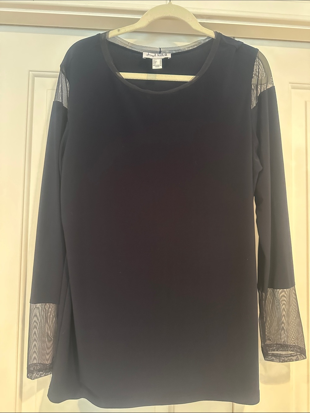 Joseph Ribkoff Black Long-Sleeve Top with Sheer Mesh Insets
